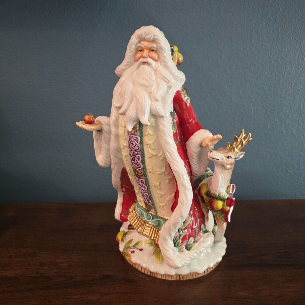 Corner Ruby Christmas Woodland Santa Deer Figurine 15" Fitz & Floyd Inspired